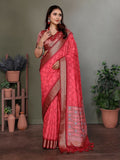 Joban Fashion Carrot Red Woven Design Banarasi Silk Sarees | Grocsy