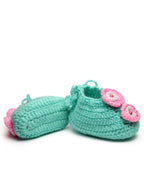 Chutput Kids Woollen Hand Knitted Flower Detailed Booties - Green | Grocsy