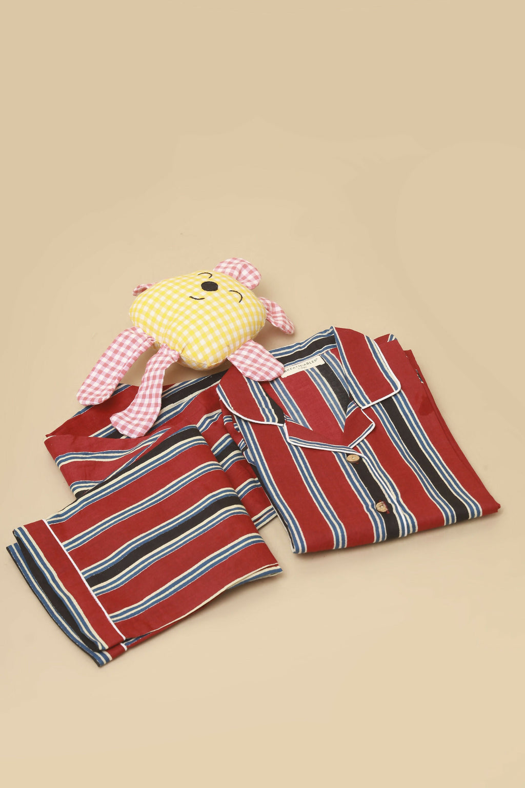 Breathables Kids Cotton Night Suit – Red Stripes Shirt & Pyjama Co-Ord Set For Boys & Girls | Grocsy