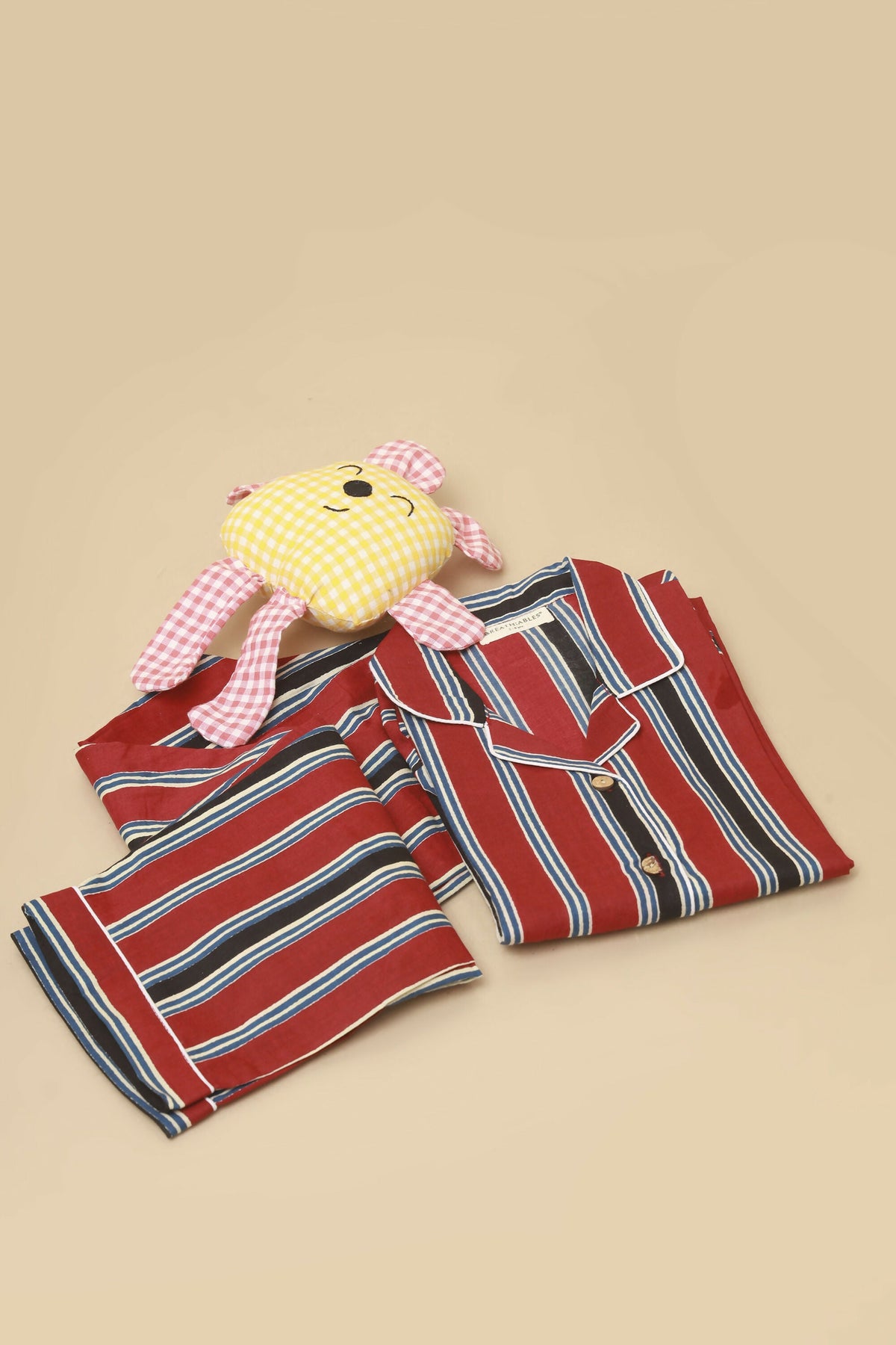 Breathables Kids Cotton Night Suit – Red Stripes Shirt & Pyjama Co-Ord Set For Boys & Girls | Grocsy