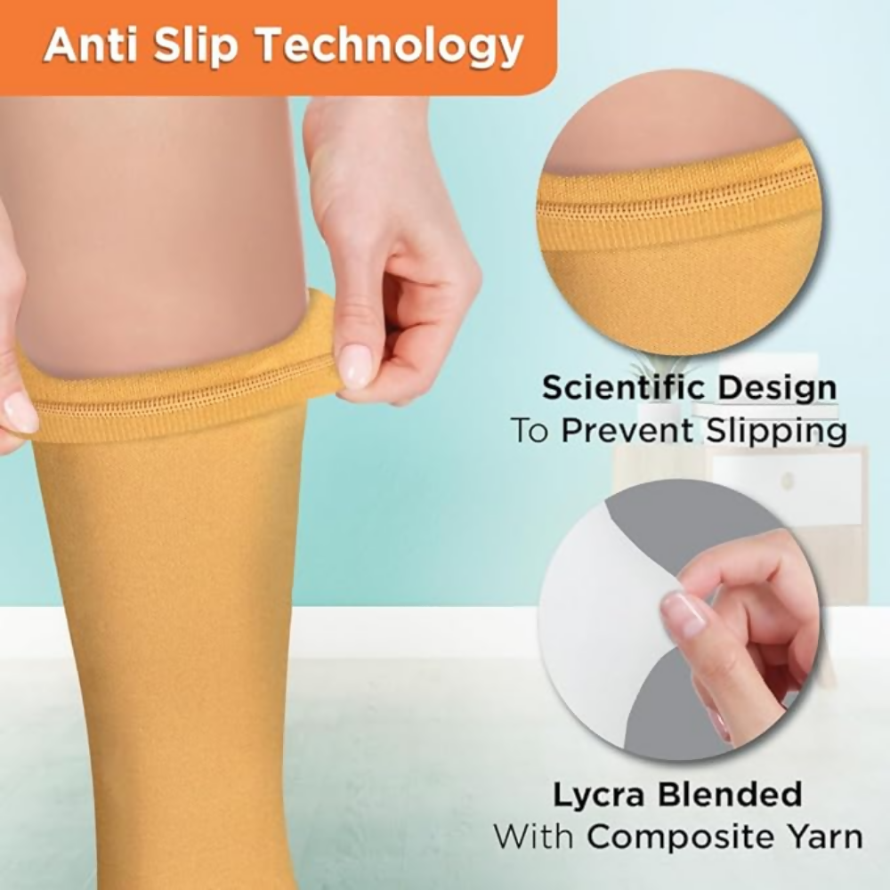 Vissco Medical Compression Stockings (Below Knee) - Beige - 1 Pair | Grocsy