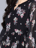 Myshka Black Floral Keyhole Neck Georgette Maxi Dress | Grocsy