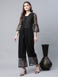 Ahalyaa Womens Crepe & Net Black Printed Jumpsuit | Grocsy