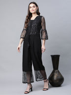 Ahalyaa Womens Crepe & Net Black Printed Jumpsuit | Grocsy
