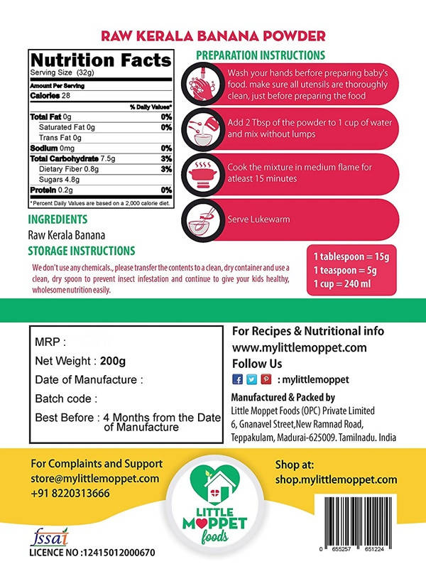 Little Moppet Foods Raw Kerala Banana Powder | Grocsy