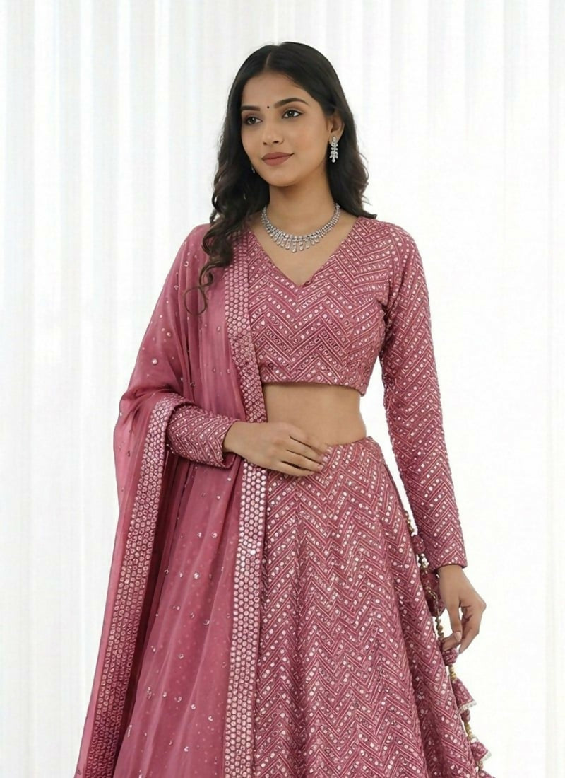 Lehenga Mart Metalic Pink Faux Georgette Designer Bollywood Style Wedding Wear Lehenga Choli | Grocsy
