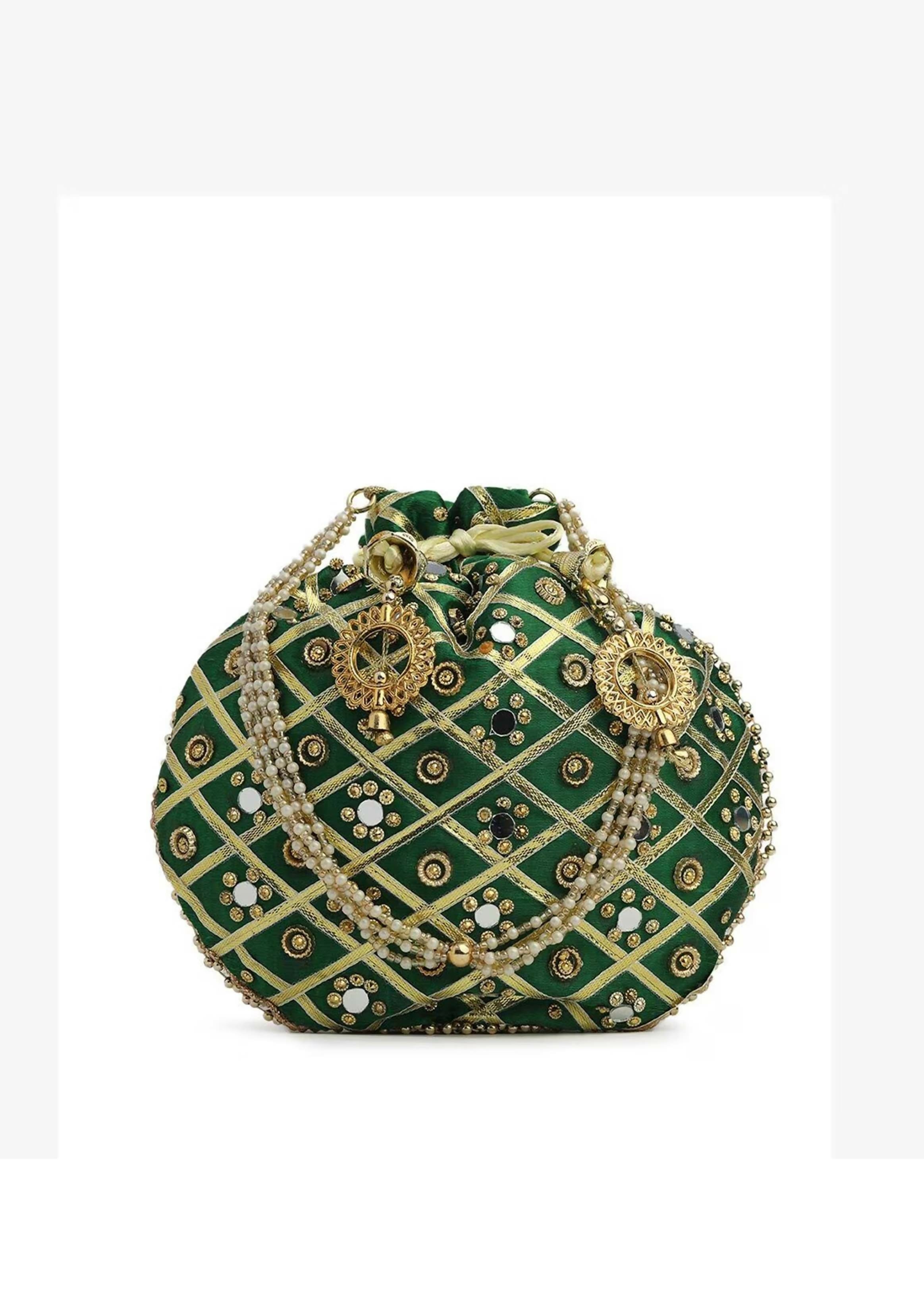 Joban Fashion Embroidered Potli Clutch - Green | Grocsy