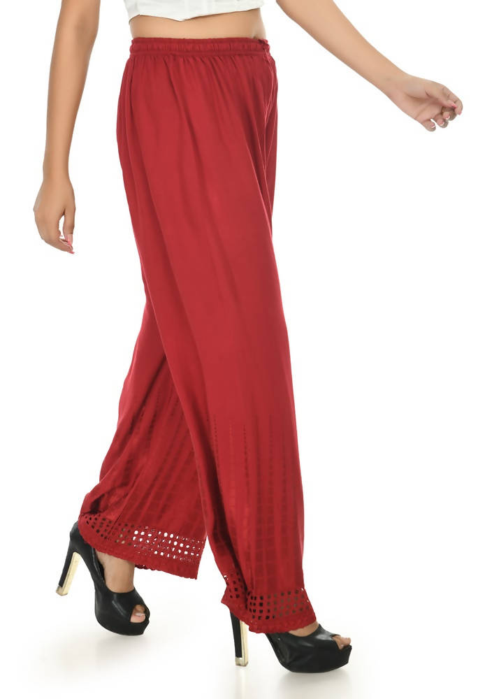 Mominos Fashion Moeza Reyon Cotton Maroon Color Cut Work Palazzo | Grocsy