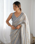 Grey Georgette Sequance Embroidery Work Border Saree - Sitare | Grocsy