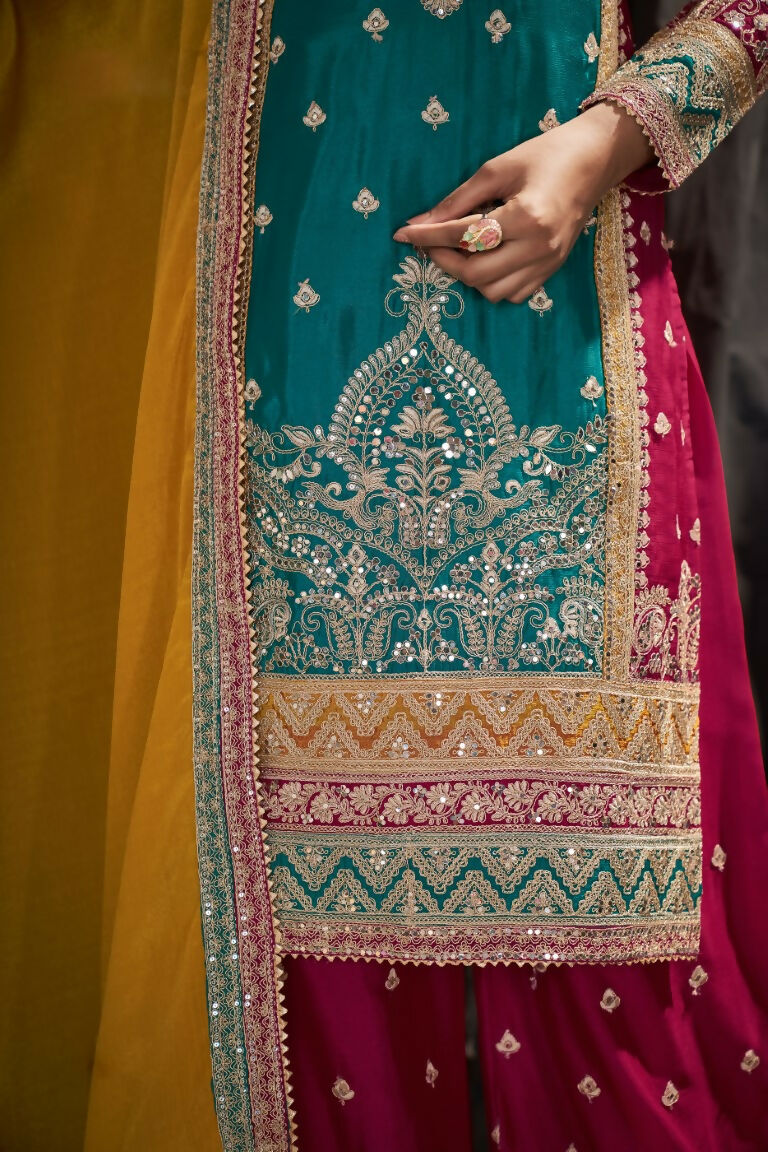 Partywear Designer Firozi Chinon Fabric suit - Shagun | Grocsy