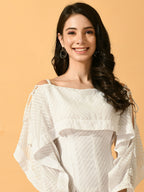 Myshka Women's White Fit and Flare Party Dress | Grocsy