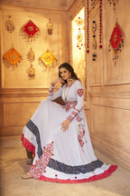 Sky Viscose Rayon Thread Embroidered Work And Print With Mirror All Over Navratri Lehenga Choli - Raas | Grocsy