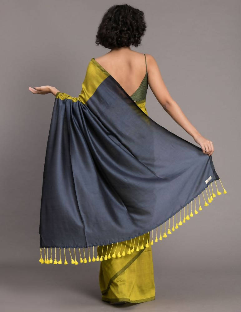Suta Green Blue Colourblocked Cotton Blend Saree | Grocsy