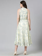 Souchii Cream & Blue Floral Chiffon Maxi Dress | Grocsy