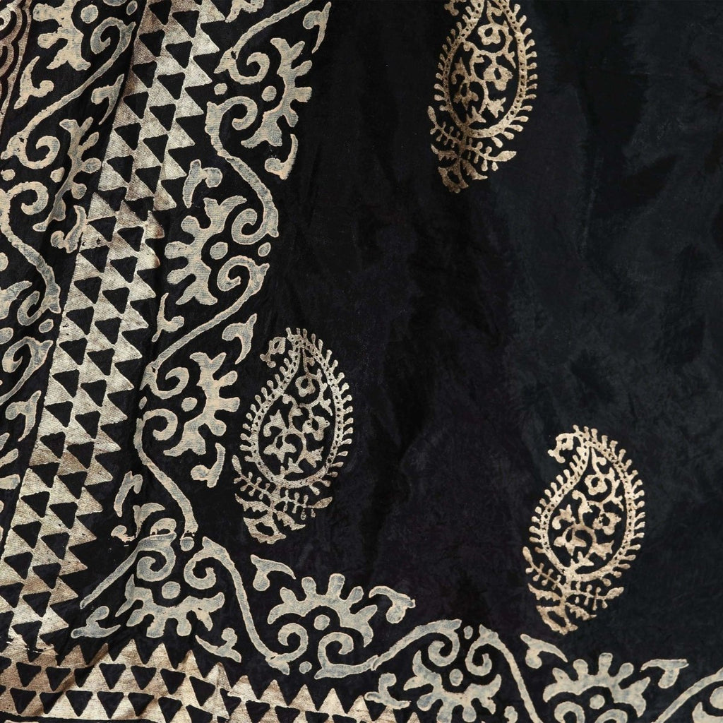 A R Silk Women's Gold Print Silk Black Dupattas and Chunnis | Grocsy