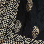 A R Silk Women's Gold Print Silk Black Dupattas and Chunnis | Grocsy