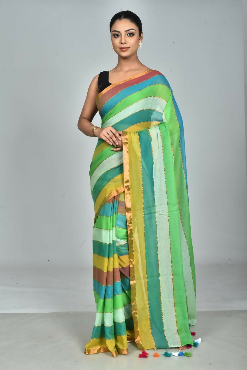 Exclusive Collection Beautiful Multi2 Pure Cotton Woven Handloom Saree With Running Blouse Piece | Grocsy