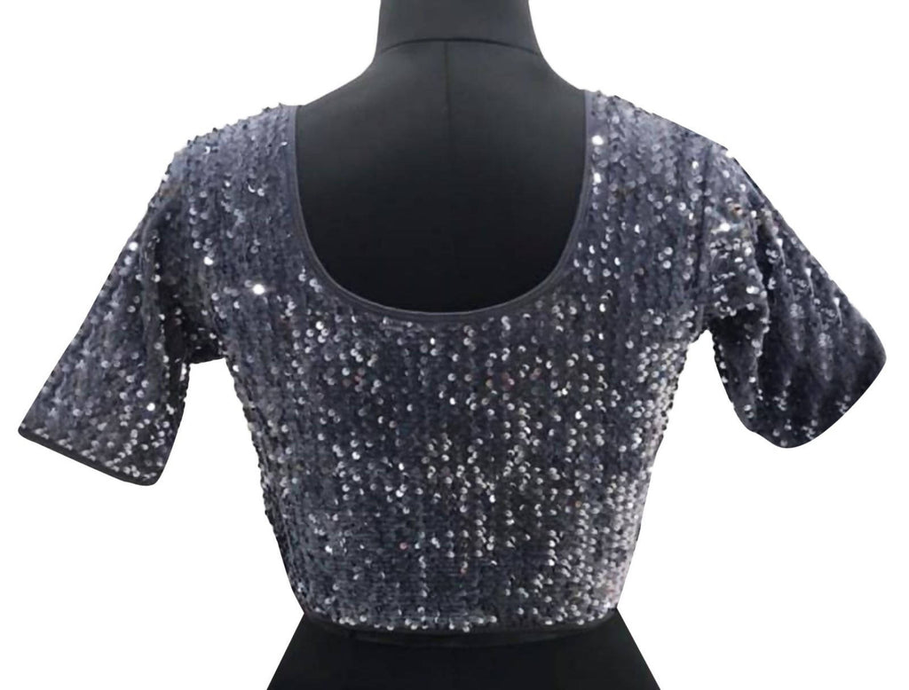 Vamika Grey Velvet Sequence Blouse | Grocsy