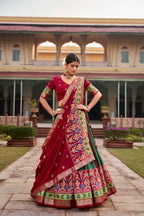 Green Lehenga Choli Set for Women Tussar Silk Lengha with Foil Printed by Infinity Export | Grocsy