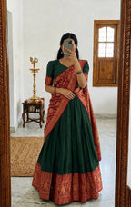 Teeya Creation Green Traditional Lehenga Choli Set Featuring Intricate Purple and Gold Zari Detailing | Grocsy