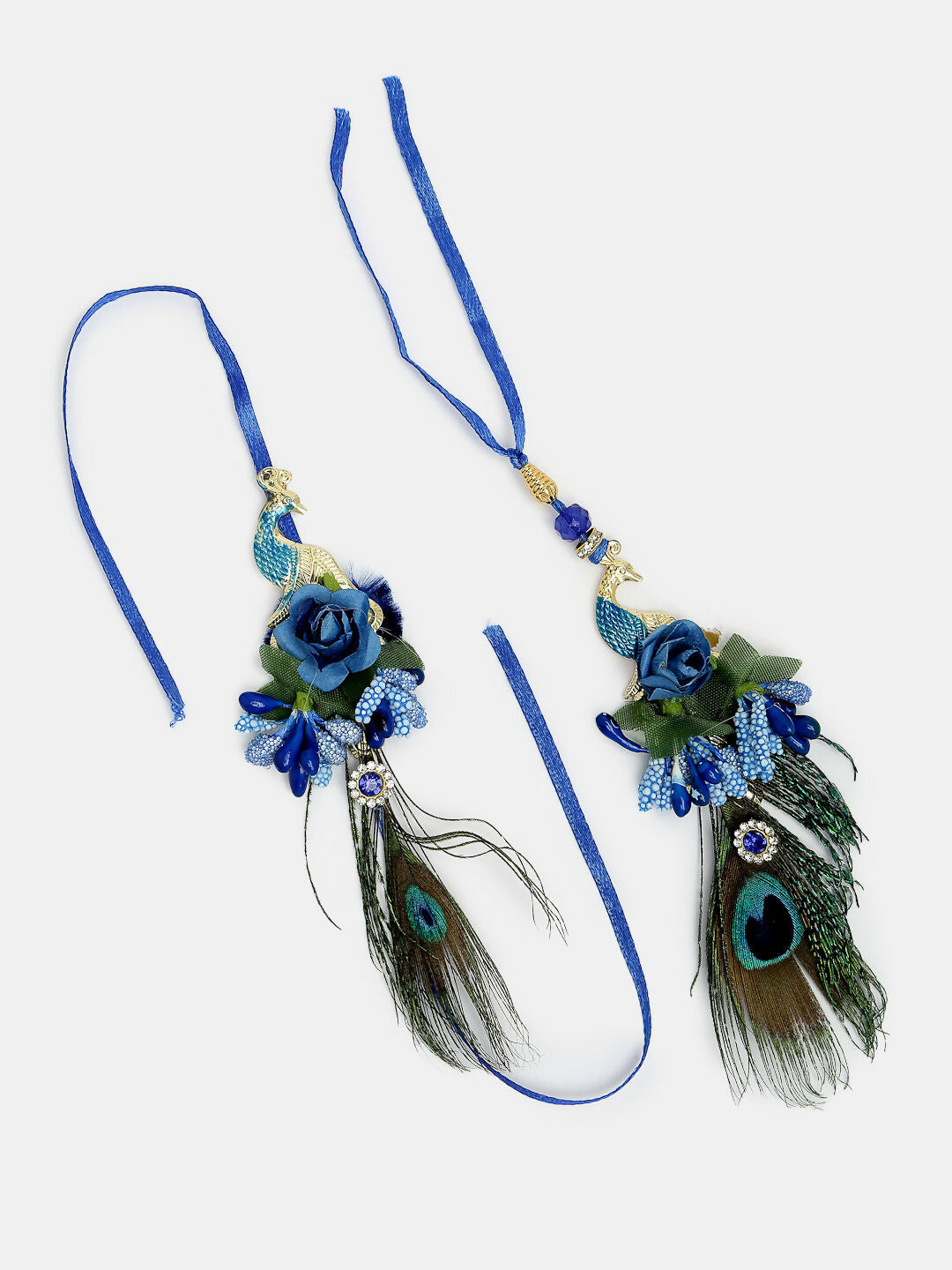 NVR Women & Men Set of 2 Blue Peacock Design Bhaiya Bhabhi Rakhi With Roli Chawal & Chocolate | Grocsy