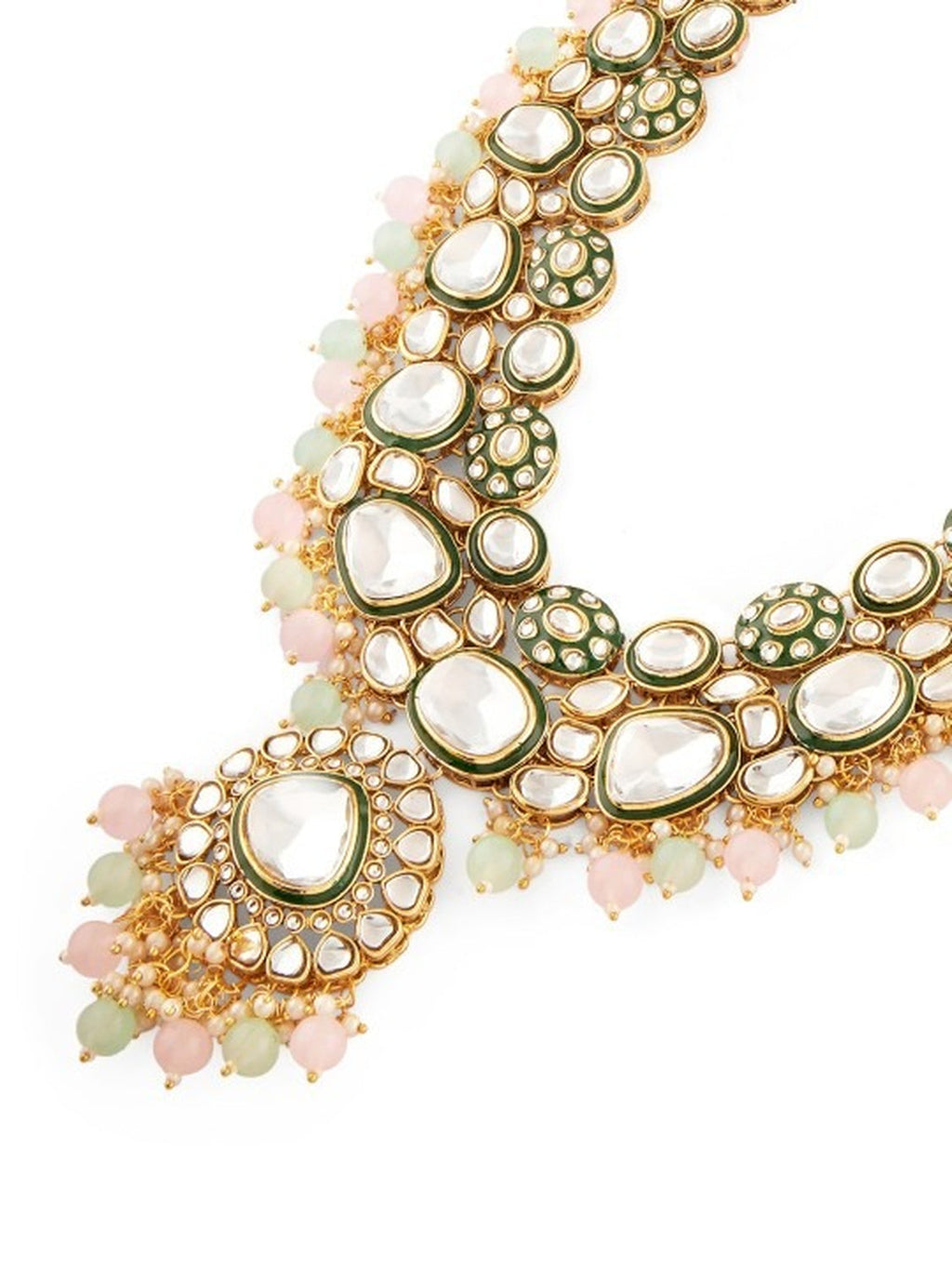 Jewel City Gold-Plated Kundan Bridal Necklace Set with Pastel Beads – Traditional Indian Wedding Jewelry for Women | Grocsy