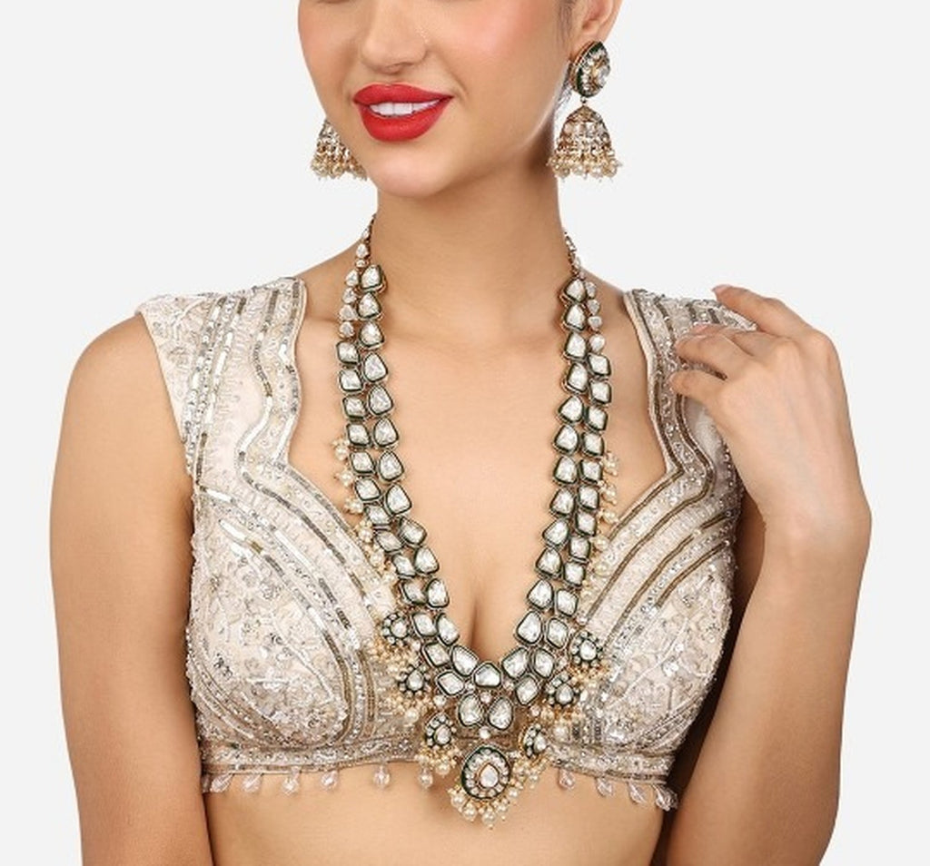 Jewel City Gold-Plated Kundan Bridal Necklace Set with Pearls – Traditional Indian Jewelry for Weddings & Festivals | Grocsy