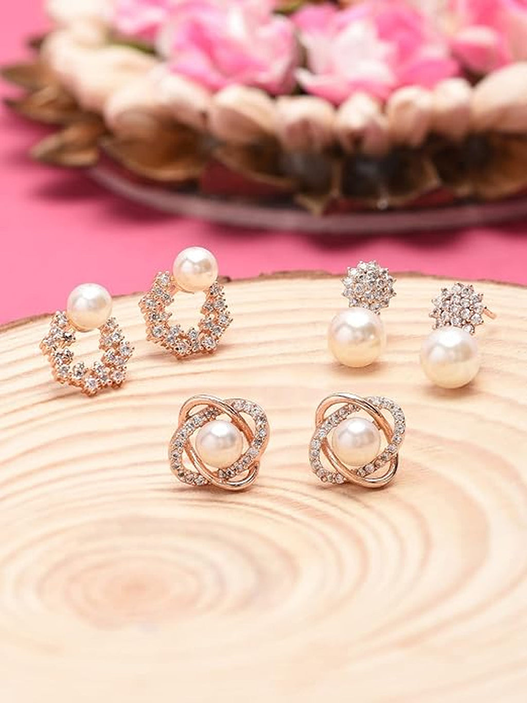 Jewel City Elegant Pearl Stud Earrings Set for Women & Girls | Classic Everyday & Party Wear Jewelry | Grocsy