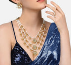 Jewel City Gold-Plated & White Kundan-Studded & Pearl Beaded Jewellery Set | Grocsy