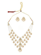 Jewel City Gold-Plated & White Kundan-Studded & Pearl Beaded Jewellery Set | Grocsy