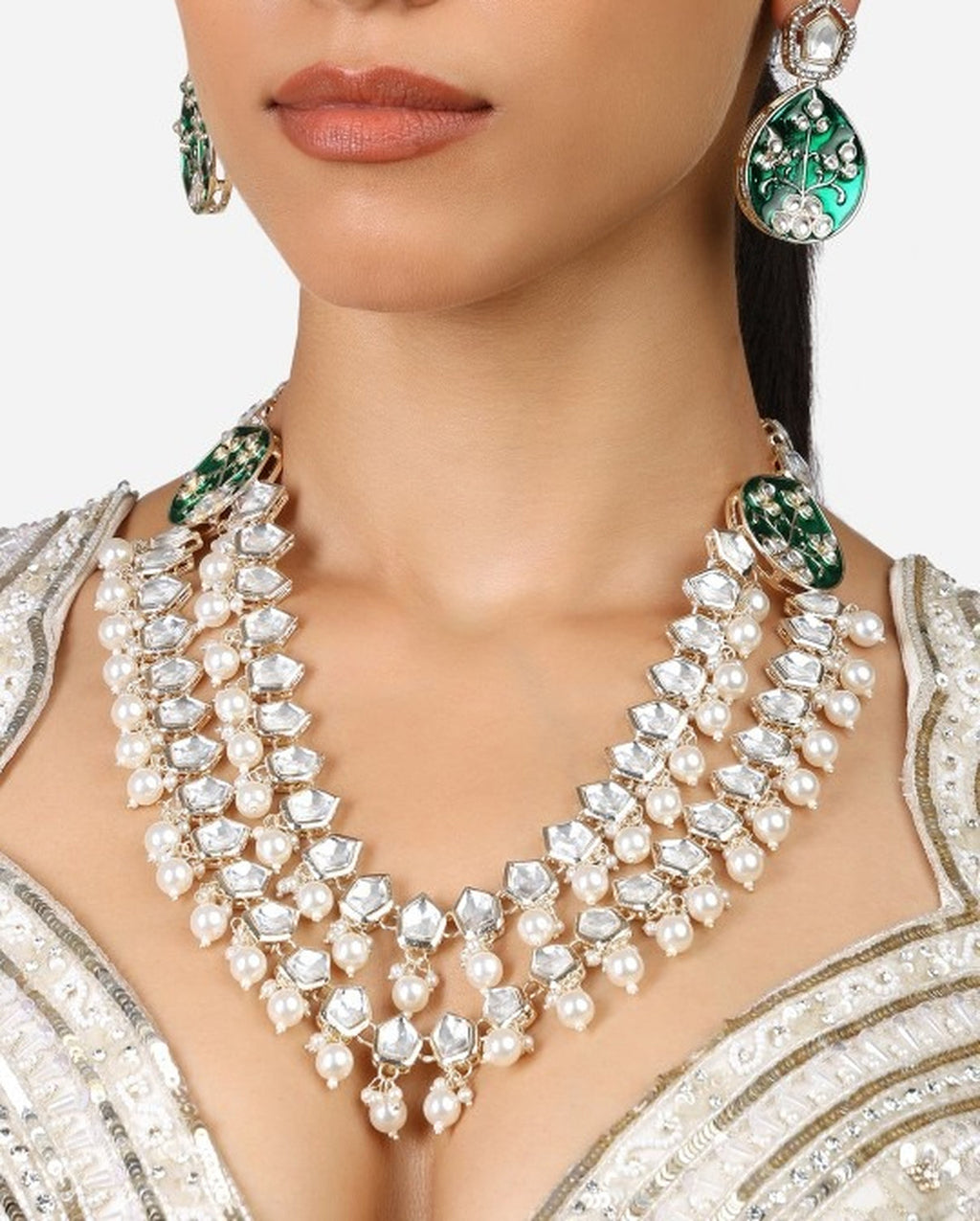 Jewel City Gold Plated Kundan Studded & Pearls Beaded Jewellery Set | Grocsy