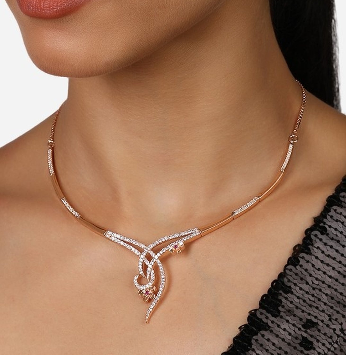 Jewel City Rose Gold-Plated CZ Studded Necklace for Women – Elegant Statement Jewelry for Parties, Weddings & Evening Wear | Grocsy
