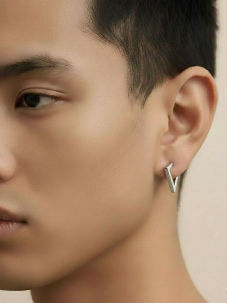 NVR Men's Silver Plated Geomatric Shaped Stud Earrings | Grocsy