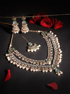 Jewel City Gold-Plated Kundan Bridal Necklace Set with Pearls & Green Stones Traditional Indian Jewelry for Weddings & Festive Wear | Grocsy