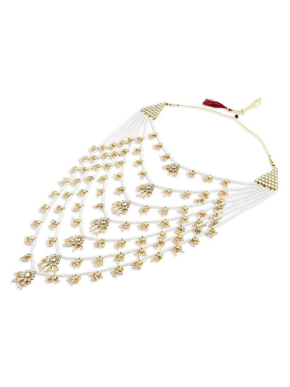 Jewel City Traditional Multi-Layer Kundan Pearl Rani Haar Set – Handcrafted Gold-Plated Indian Long Necklace with Earrings | Grocsy