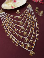 Jewel City Traditional Multi-Layer Kundan Pearl Rani Haar Set – Handcrafted Gold-Plated Indian Long Necklace with Earrings | Grocsy