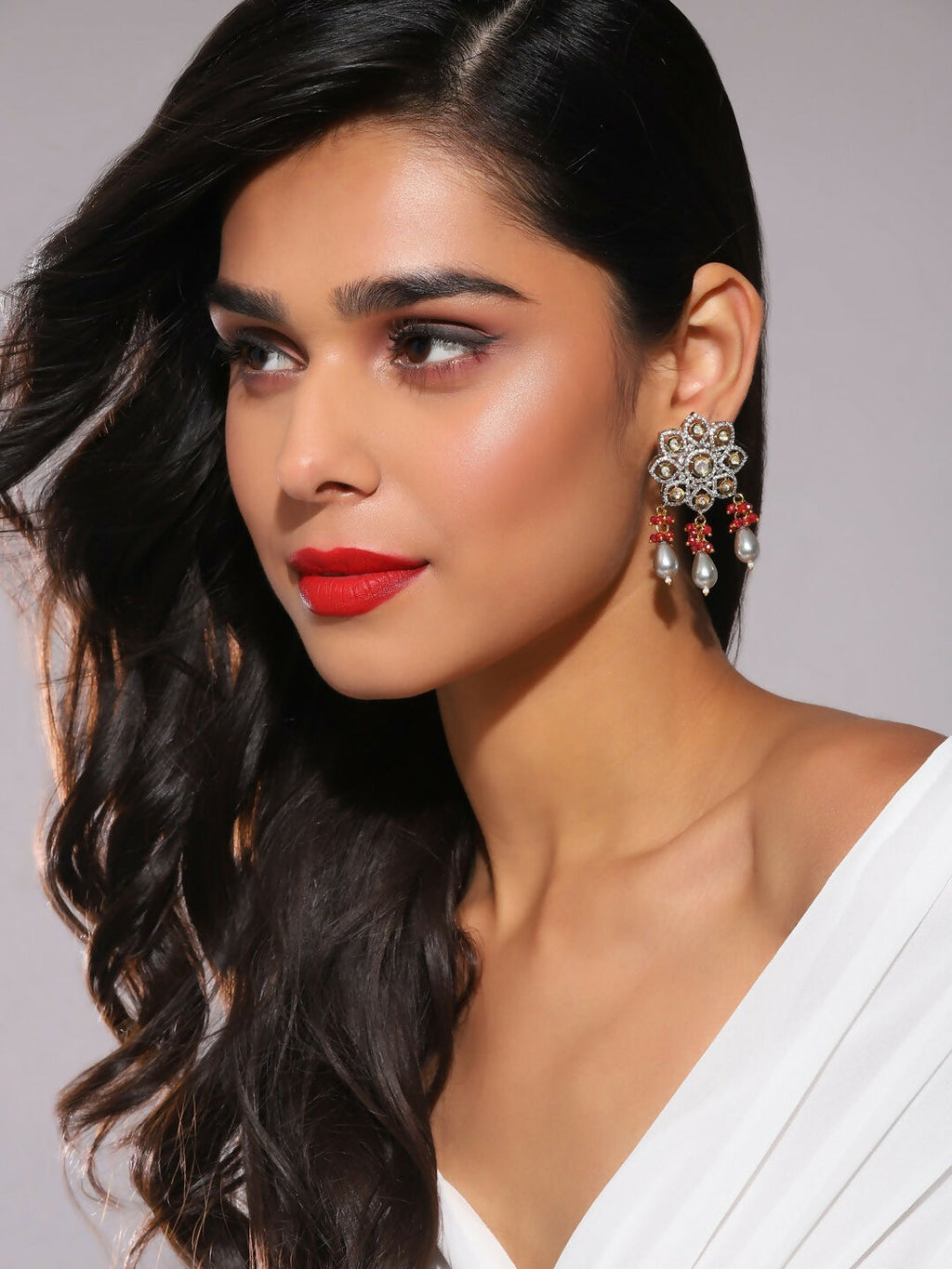 Diamond & Semi Precious Stone Earrings- Ruby Raang | Grocsy