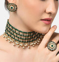 Jewel City Indian Gold-Plated & Green Alloy Gold-Plated Kundan-Studded & Beaded Jewellery Set | Grocsy