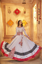 Sky Viscose Rayon Thread Embroidered Work And Print With Mirror All Over Navratri Lehenga Choli - Raas | Grocsy