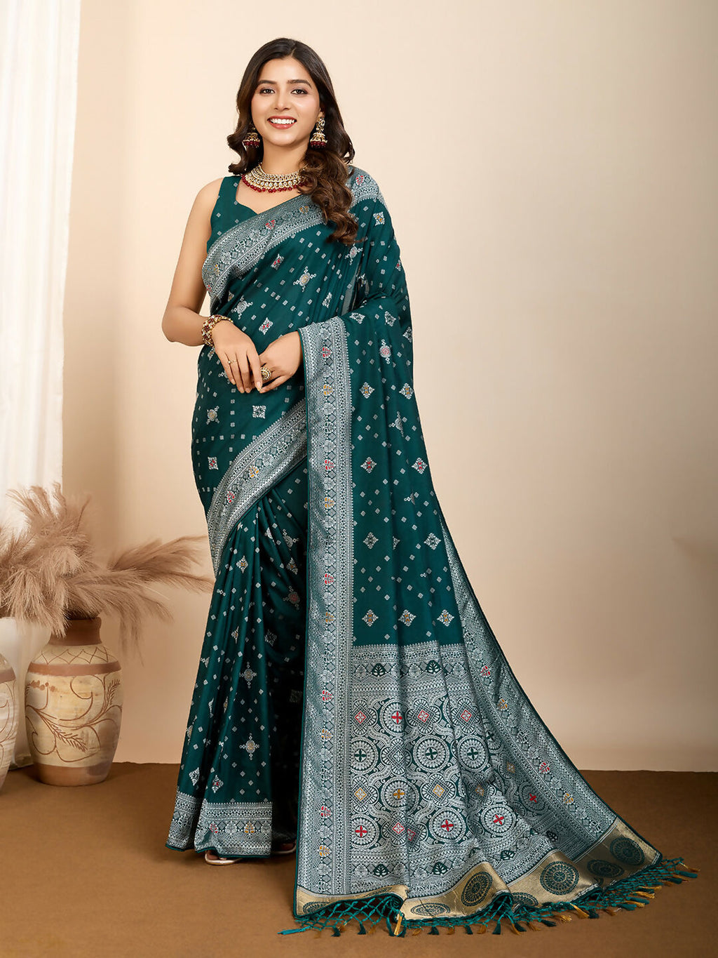 Rama Soft Silk Woven Meenakari Designer Saree - Vedanti | Grocsy