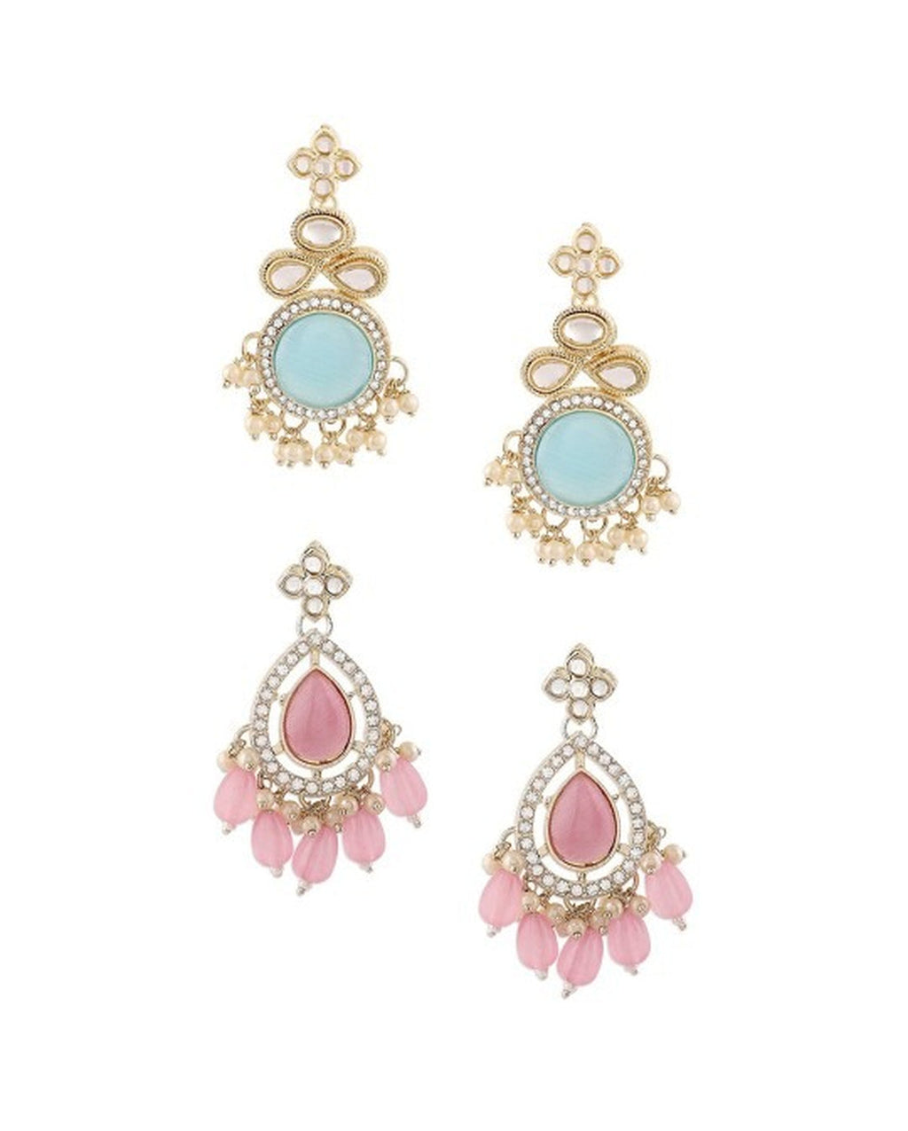 Jewel City Set Of 2 Gold-Plated Contemporary Drop Earrings | Grocsy