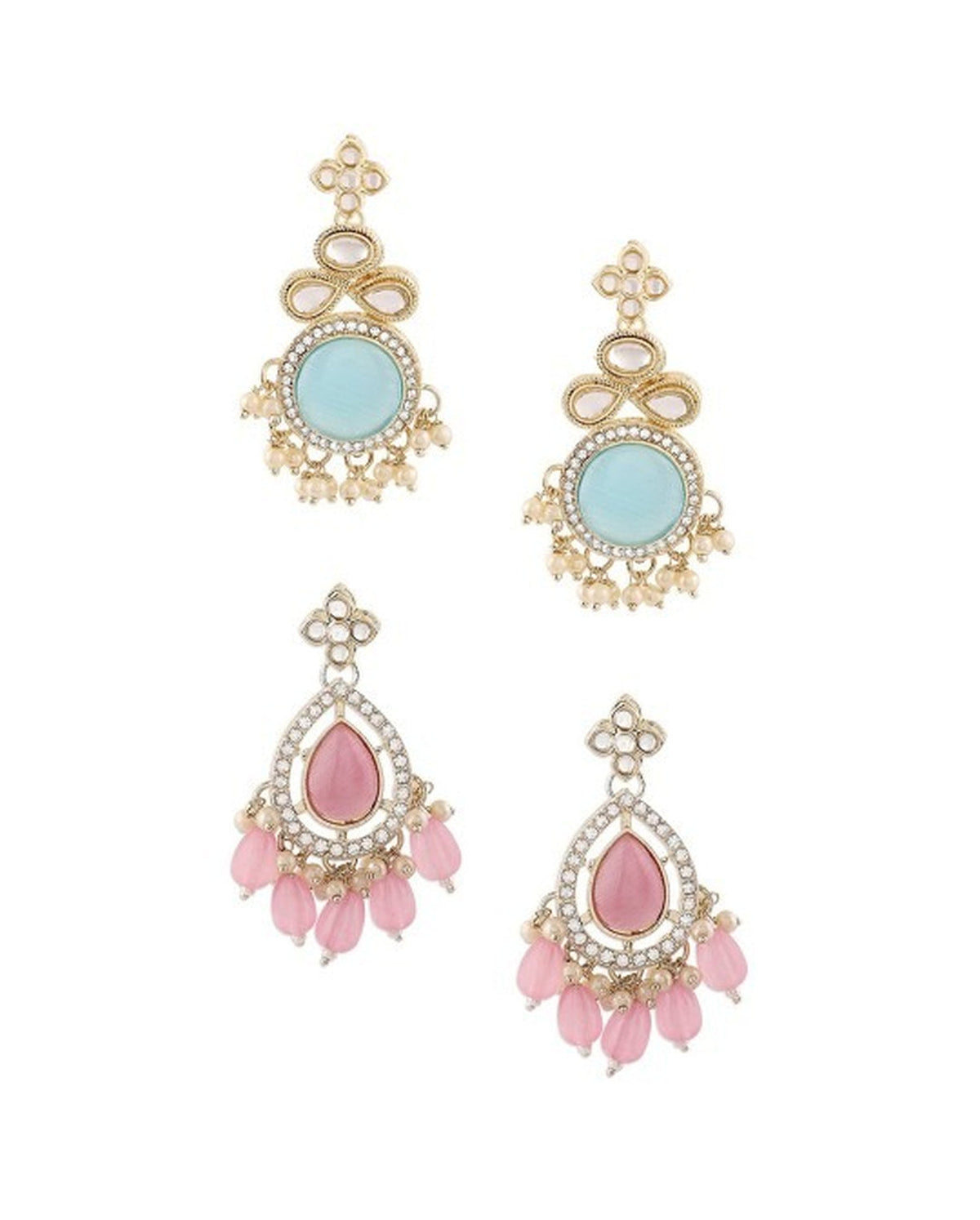 Jewel City Set Of 2 Gold-Plated Contemporary Drop Earrings | Grocsy