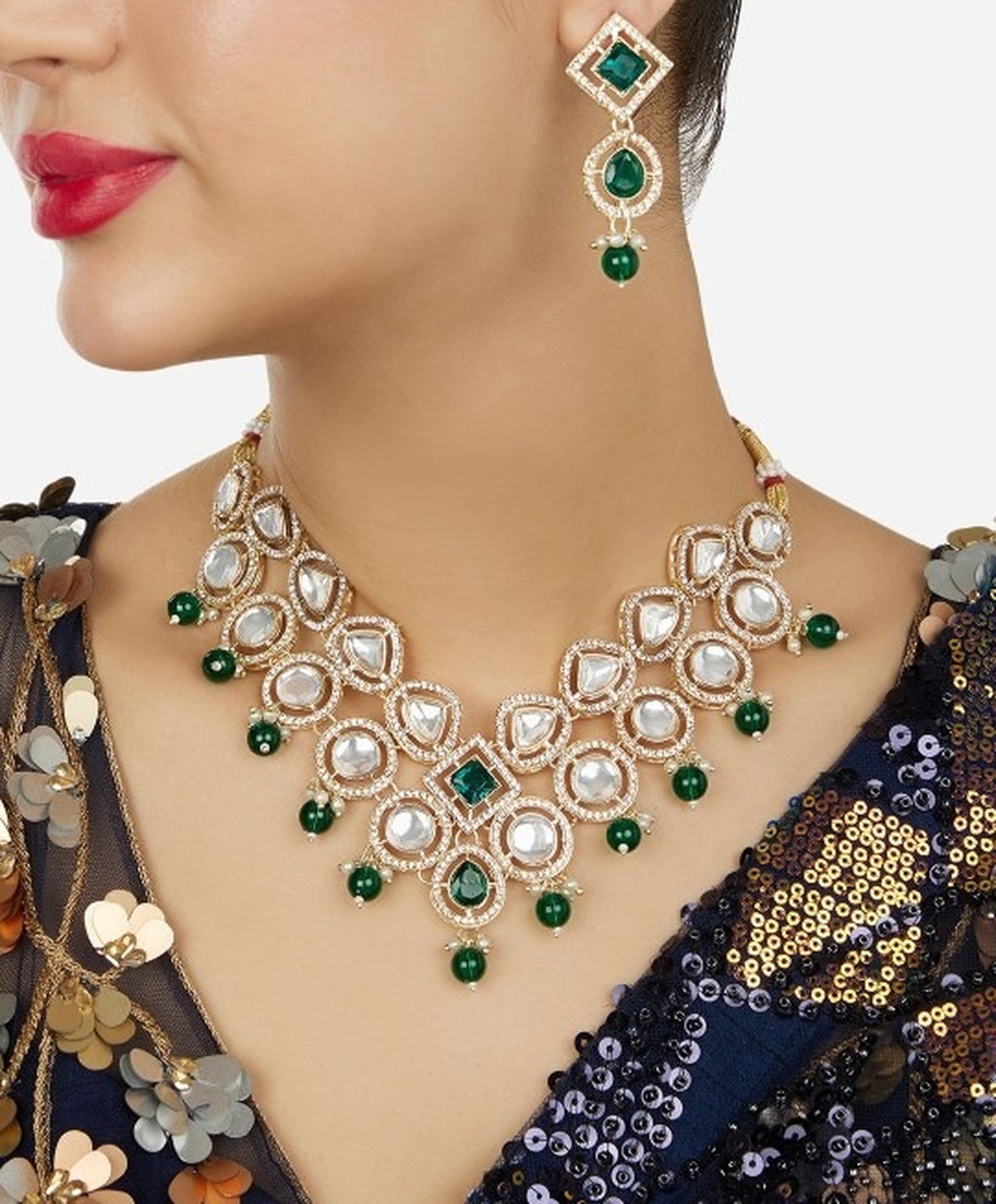Jewel City Indian Kundan Gold-Plated Stone Studded Jewellery Set | Grocsy