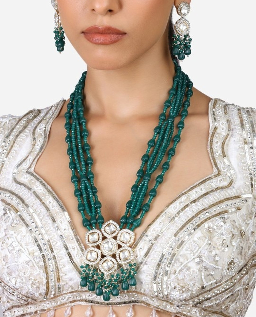 Jewel City Elegant Kundan & Green Beaded Necklace Set for Women | Indian Ethnic Jewelry with Earrings – Wedding & Festive Wear | Grocsy