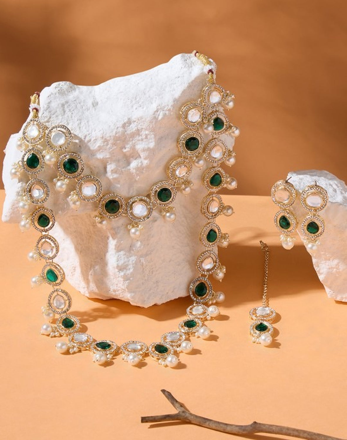Jewel City Indian Kundan Gold-Plated Austrian Diamonds Studded & Beaded Jewellery Set | Grocsy