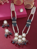 Jewel City Multicolor Beaded Kundan Necklace Set with Earrings Pearl Layered Traditional Gold-Plated Jewelry Set | Grocsy