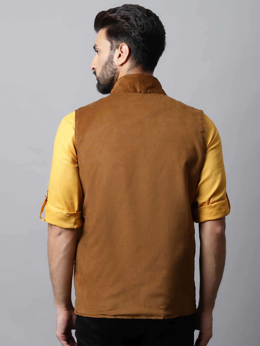 Even Apparels Men's Brown Nehru Jacket With Welt Pockets | Grocsy
