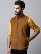 Even Apparels Men's Brown Nehru Jacket With Welt Pockets | Grocsy