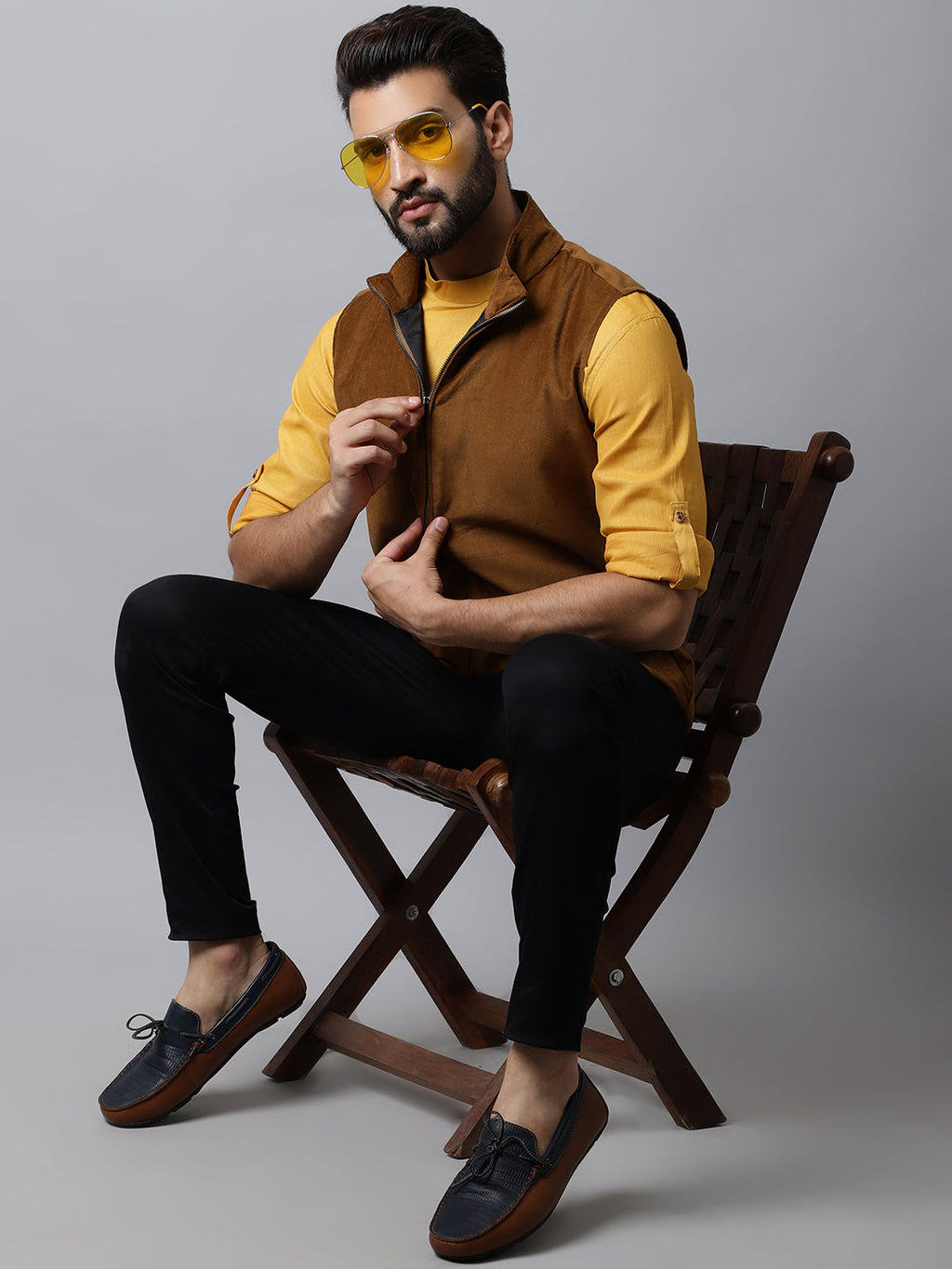 Even Apparels Men's Brown Nehru Jacket With Welt Pockets | Grocsy