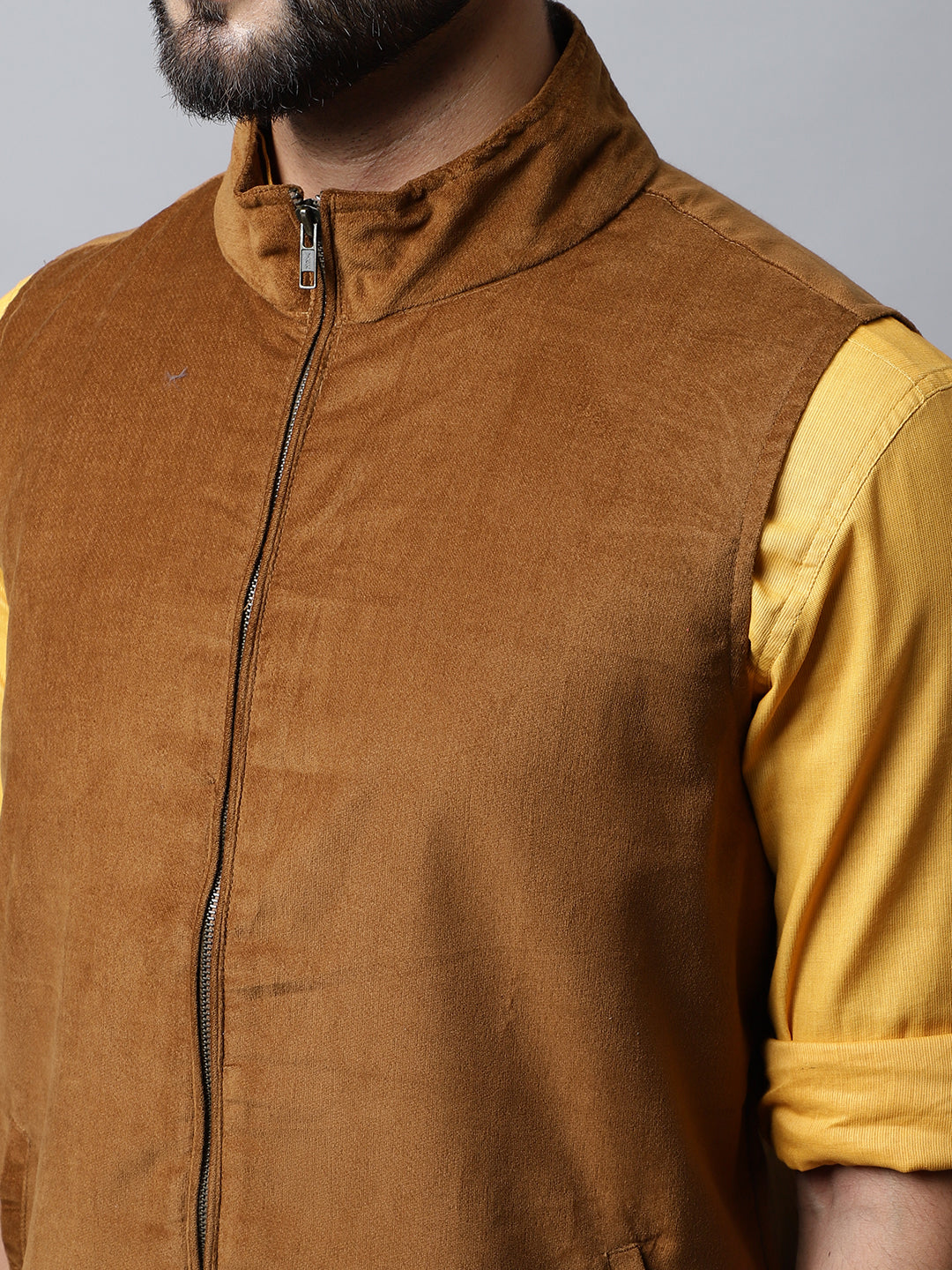 Even Apparels Men's Brown Nehru Jacket With Welt Pockets | Grocsy